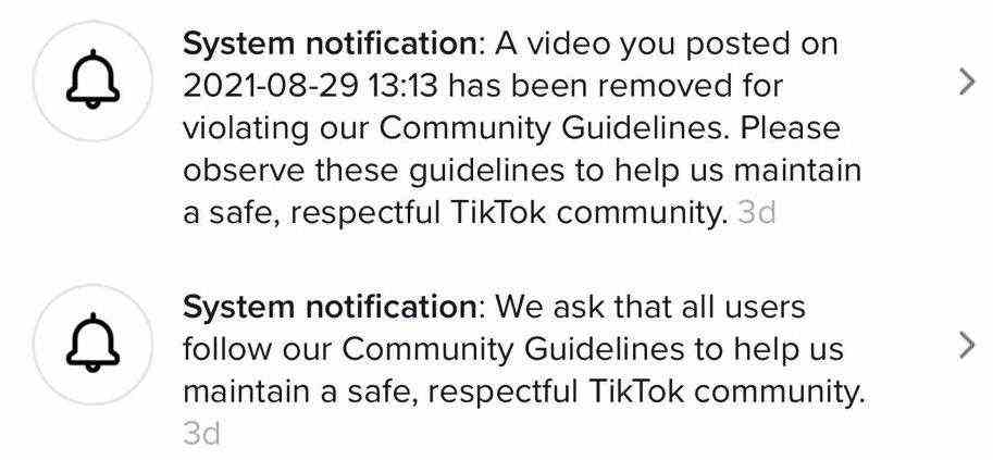 Benachrichtigung über das Entfernen von TIkTok-Videos