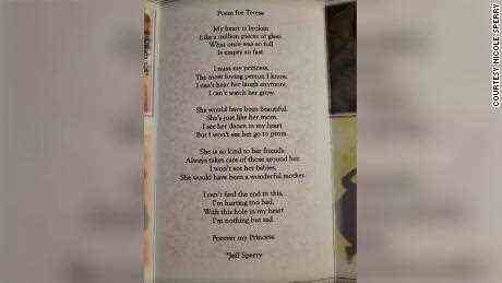 Ein Gedicht, das Teresas Vater Jeff für ihre Beerdigungsbroschüre geschrieben hat. 