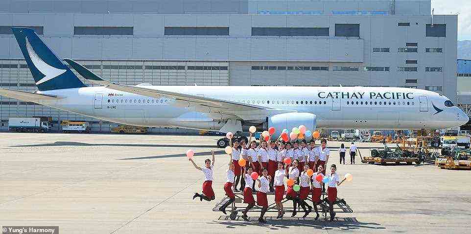 In 2016, to celebrate the arrival of the Airbus A350 and the company's 70th anniversary, Cathay recreated its Convair 880 publicity shot from the 1960s at Hong Kong International Airport Chek Lap Kok. In the middle of the front row is the airline's hitherto longest-serving member of staff, Maria Chow, who at the time had 50 years of service