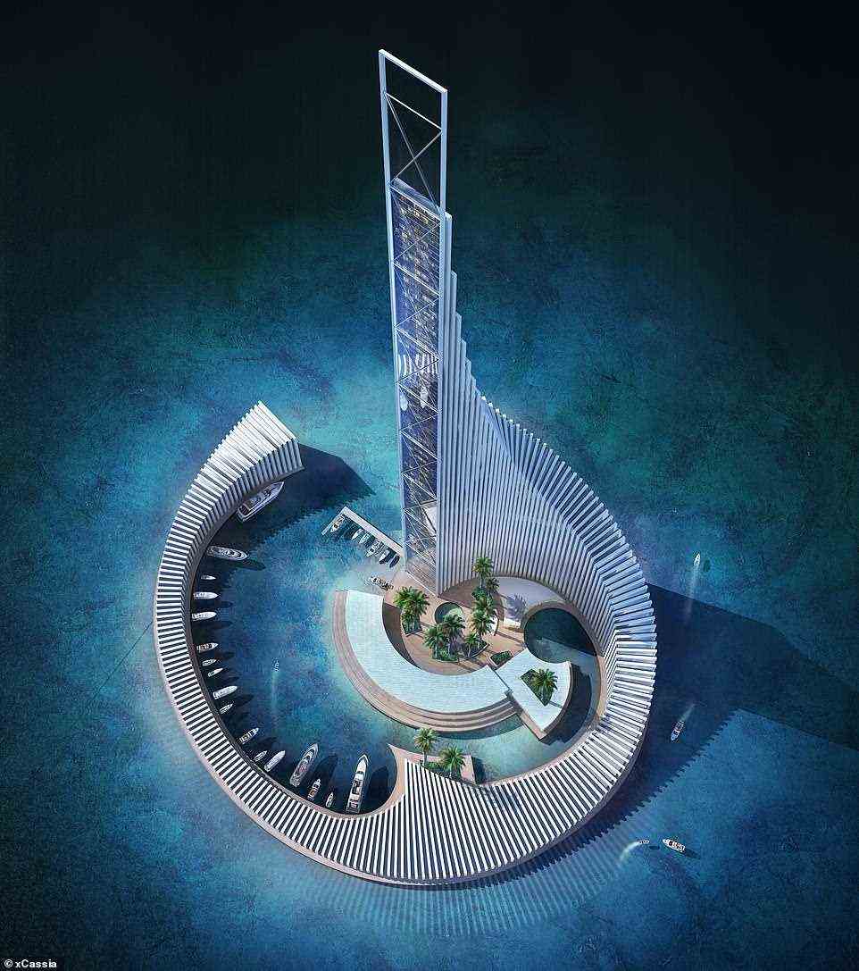 Jean-Paul Cassia, der Gründer und Designdirektor des in New York und Dubai ansässigen Architekturbüros hinter dem Sansibar Domino-Design, xCassia, sagte, dass der Turm 2009 zum ersten Mal in Paris entworfen wurde, 