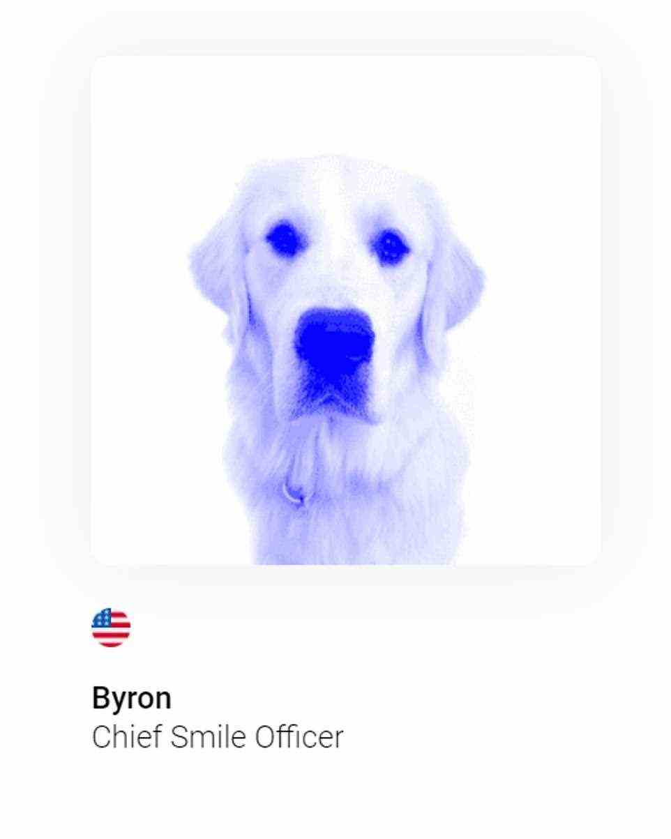 Also included in its ranks are a number of dogs, including Roux and Gigi, apparently responsible for 'security', and Byron, who is named 'Chief Smile Officer'