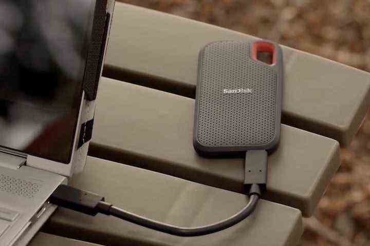 The SanDisk Extreme SSD while outdoors.