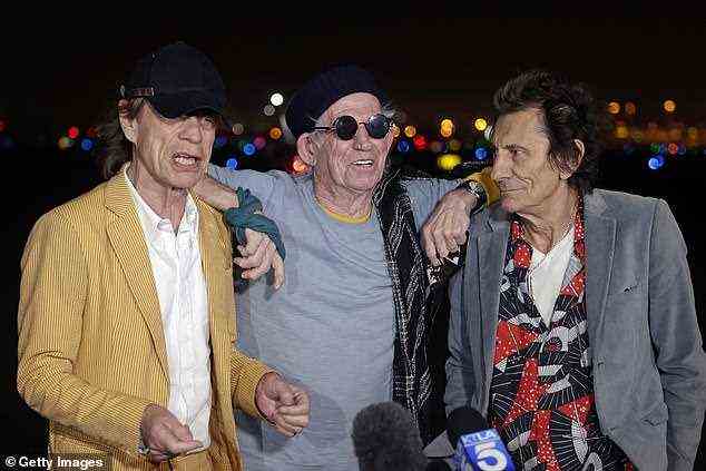 Jagger, Richards and Wood are seen on Monday touching down at Hollywood Burbank Airport ahead of their shows in Los Angeles at the SoFi Stadium on Thursday and Sunday