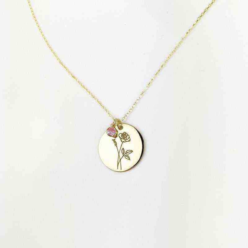 Pandorea Jewellery Personalisierte Geburtsblume und Geburtsstein Halskette