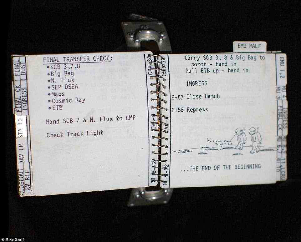 Die Checkliste enthält auch Zeichnungen, die der Astronaut auf dem Mond angefertigt hat, sowie Protokolle, die zu befolgen sind