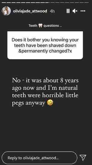 Fragen und Antworten: In Anspielung auf die dauerhafte Veränderung ihrer Zähne fragte eine andere, ob es sie störte