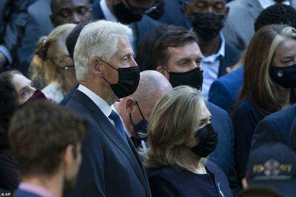 Bill and Hillary Clinton are pictured on September 11 at the ceremony in New York City commemorating the 20th anniversary of the 9/11 attacks