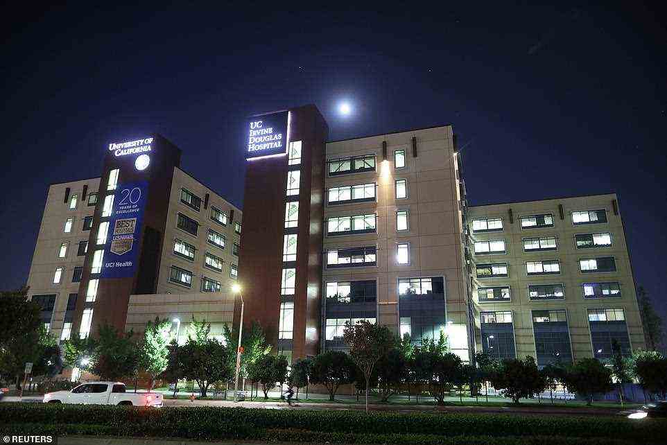 The exterior of the University of California Irvine Douglas Hospital on Thursday evening, where Bill Clinton was recovering from an infection
