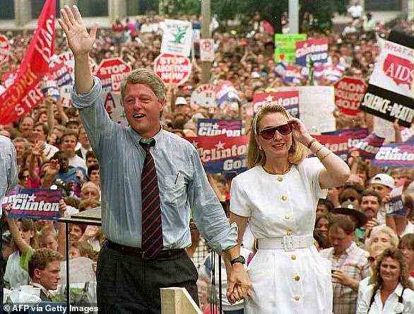 Bill Clinton is seen with his wife Hillary in July 1992, on the presidential campaign trail
