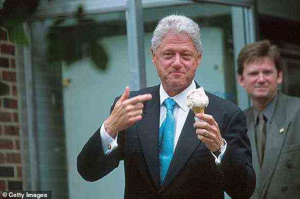 Clinton is pictured enjoying an ice cream in Pennsylvania in July 2000