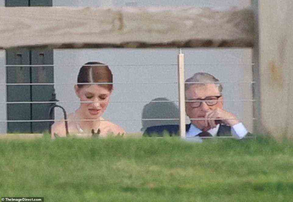 Beaming bride Jennifer Gates spent a few moments having a heart-to-heart conversation with her father, billionaire Bill Gates on Friday evening before her rehearsal dinner began at her Westchester estate