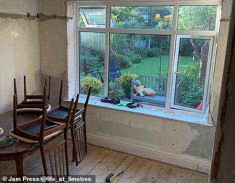 Pictured: hoe the back windows looked in the dining-room before the renovations. The house is now worth £240,000 in value thanks to Phil and Tasmin' works