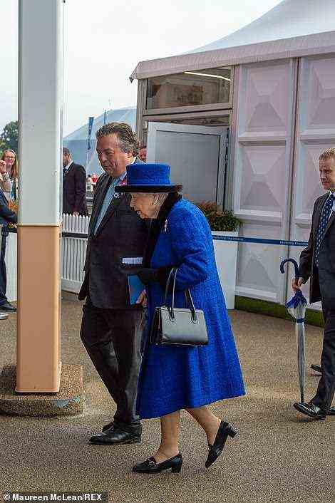 At recent engagements, the Queen (pictured) has used a walking stick, but today she walked around the event without one