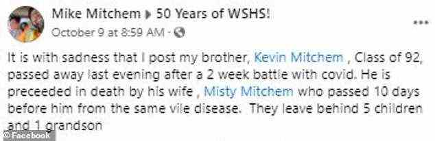 Mike Mitchem gab am 9. Oktober in einem Facebook-Post den Tod seines Bruders und seiner Schwägerin bekannt