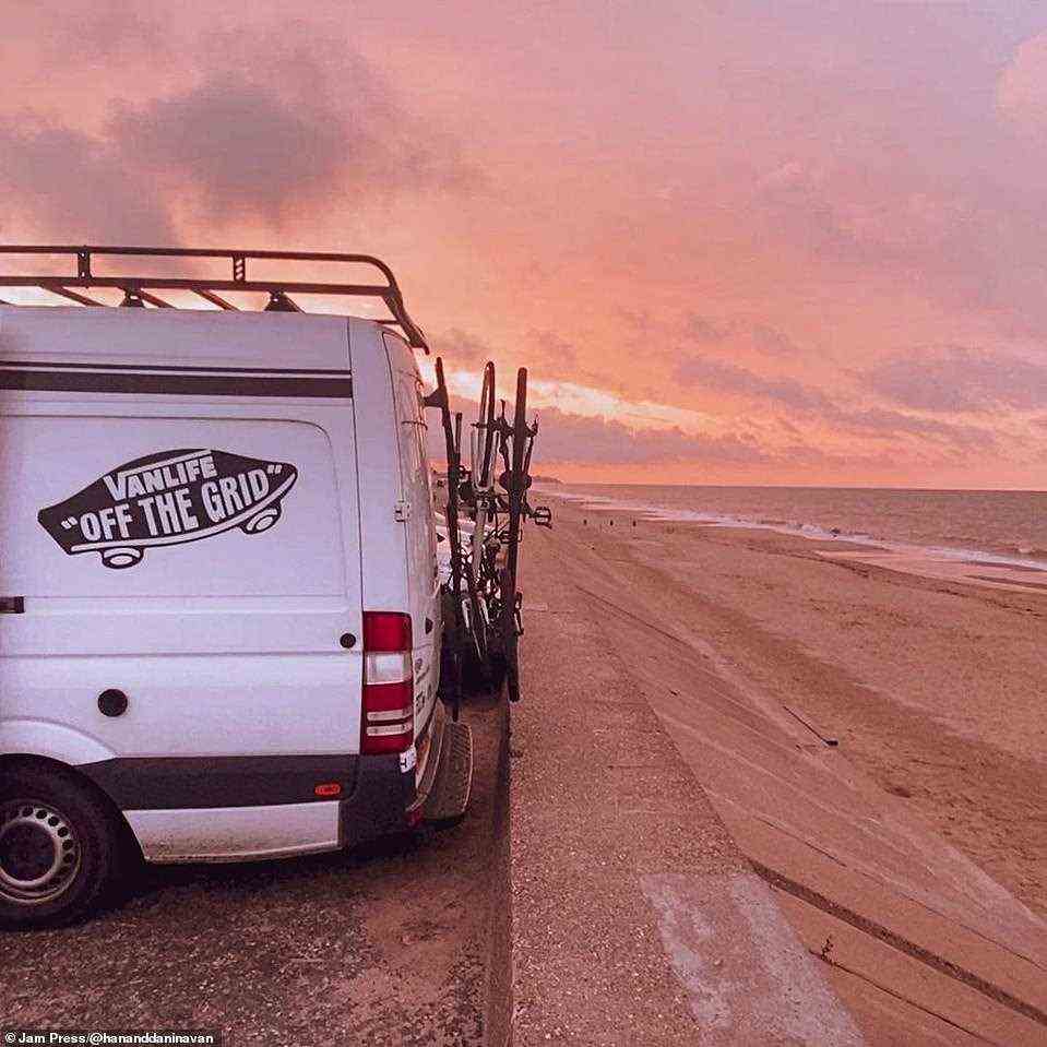 The couple have a 'van life' logo on the side of the vehicle and proudly live 'off the grid'