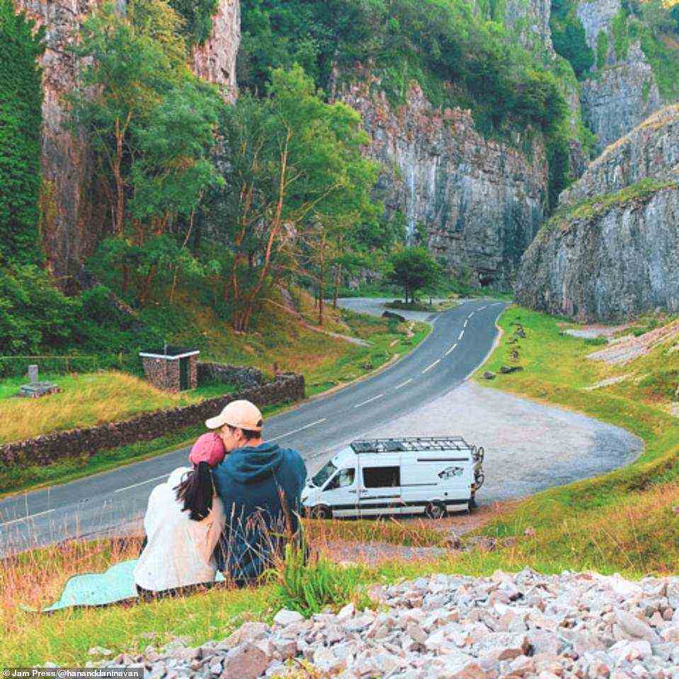 The couple are able to travel around the country and see beautiful countryside (pictured at Cheddar Gorge in Somerset)