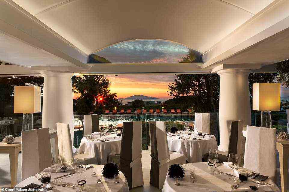 Two-Michelin-starred L’Olivo, with chef Andrea Migliaccio at the helm, is located in the Capri Palace Jumeirah