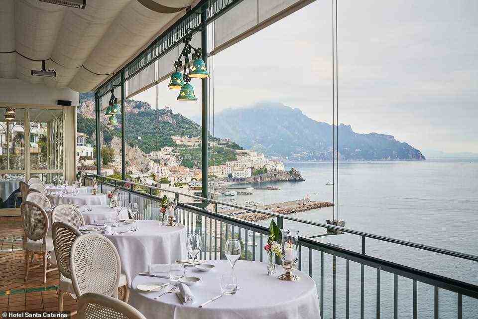 Pictured is the Michelin-starred Glicine, which offers views over the Bay of Naples from the wisteria-draped terraces