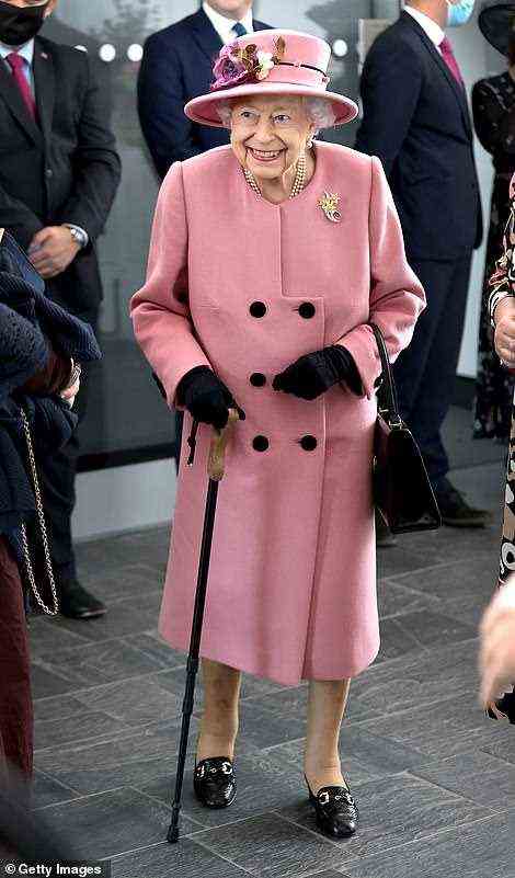 October 14 -- Queen Elizabeth II uses a walking stick attends the opening ceremony of the Welsh Senedd in Cardiff