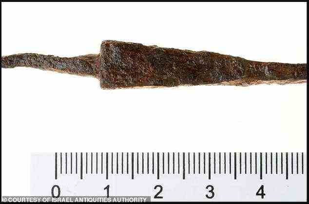 Archäologen haben Hunderte von Metallartefakten ausgegraben – Münzen, Pfeilspitzen (oben) und viele Gegenstände, die zur Pferdepflege verwendet wurden – die auf eine zumindest vorübergehende Kreuzfahrersiedlung zwischen 1099 und 1291 hinweisen.