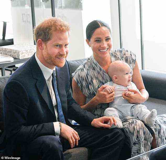Markle, pictured above with Prince Harry and her first born Archie, made a rare political statement on Wednesday