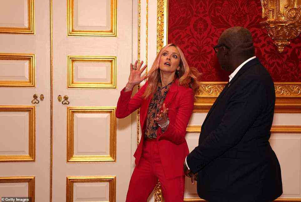 Fearne Cotton put on an animated display as she spoke with British Vogue editor-in-chief Edward Enninful (pictured)