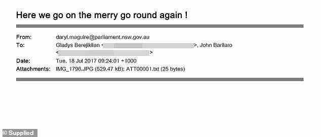 Liberal MP Daryl Maguire, who was then the secret lover of NSW premier Gladys Berejiklian, took a humorous view of project funding requests in an email to Ms Berejiklian and her then deputy premier John Barilaro