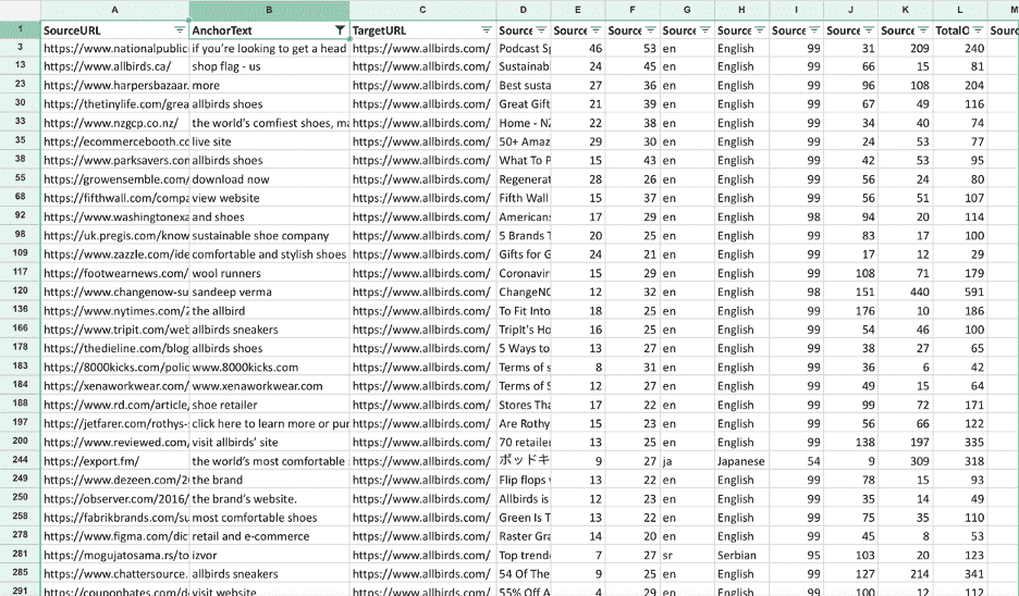 Excel-Tabelle mit vollständig gefilterten Daten.