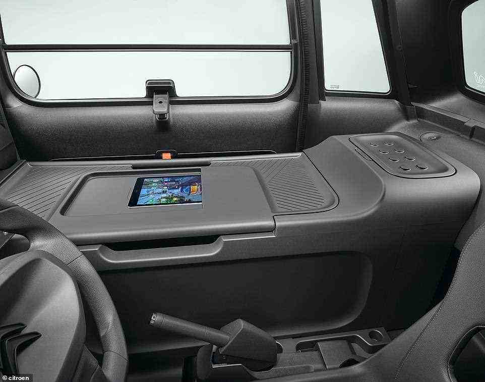 Citroen says there will be plenty of loading space thanks to the removal of the passenger seat and the addition of this cargo pod with a handy slot for a tablet and to place a laptop