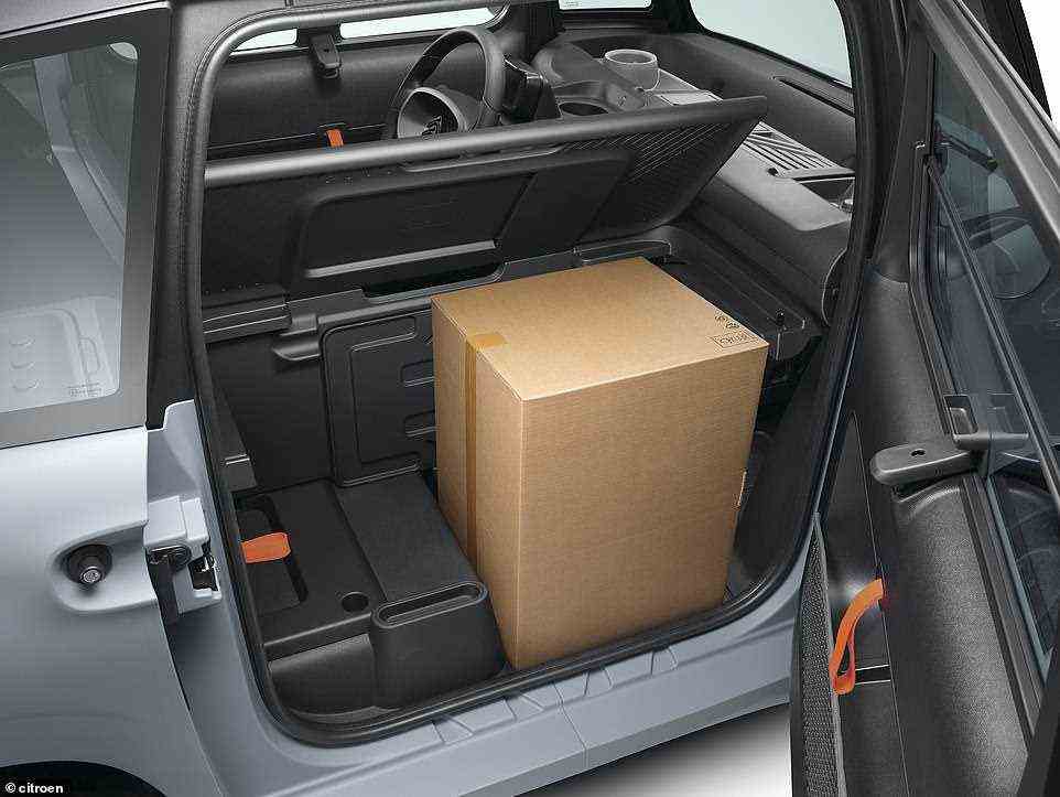 One of the two seats has been removed and in its place is a storage pod. The French brand says it and carry goods with a maximum length of 1.2 metres - think smaller items of flat-pack furniture