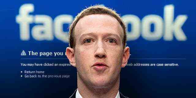 Eine Fotoillustration zeigt Facebook-Chef Mark Zuckerberg vor einer Facebook-Statusmeldung und einem Facebook-Logo.