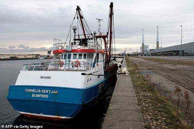 British trawler the Cornelis-Gert Jan Dumfries is docked in the northern French port of Le Havre as it waits to be given permission to leave today