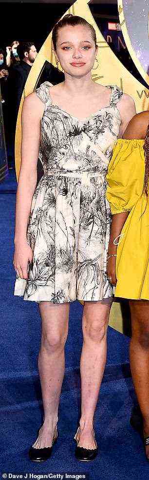 Seeing double: Angelina Jolie's daughter Shiloh Jolie-Pitt took a page out of her older sister Zahara's book by wearing one of their mother's past gowns to the Eternals premiere at the BFI IMAX Waterloo in London