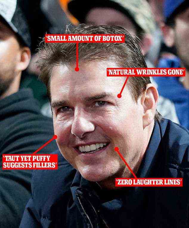 Changing faces: Tom Cruise's appearance at a baseball game in San Francisco on Saturday night led to some fans speculating the 59-year-old Misssion Impossible star had undergone some cosmetic enhancements - or is the star just finally beginning to age?