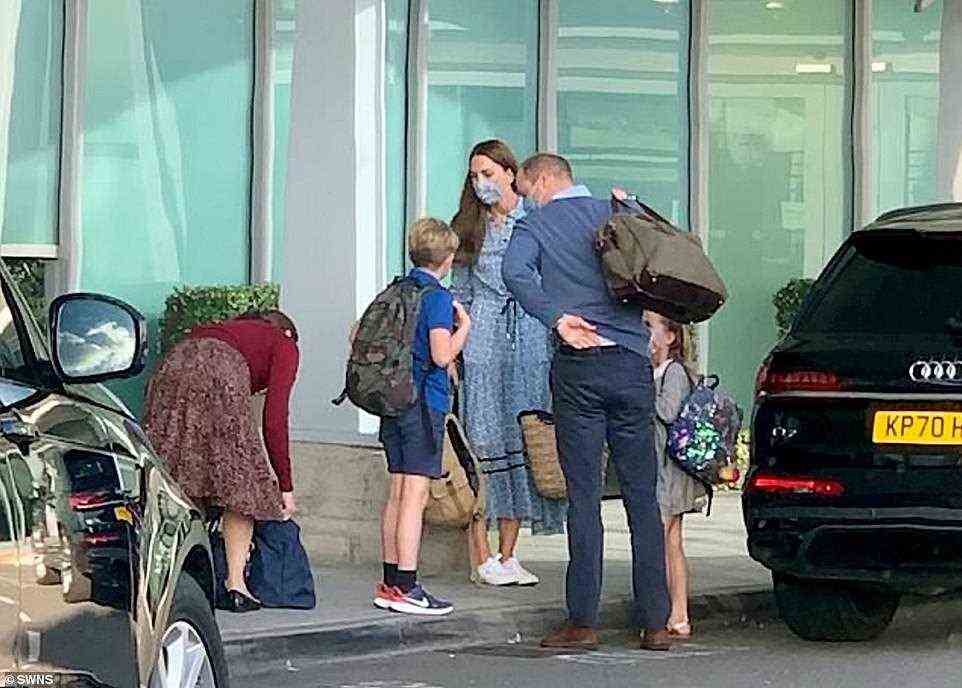 Prince William has been spotted outside the Windsor Suite at Heathrow along with his wife the Duchess of Cambridge and their three children