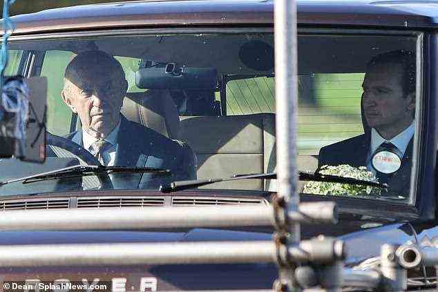 Filming: Jonathan Pryce was seen sitting behind the wheel of a Range Rover MK1 on Monday as he got into character playing the late Prince Phillip in series 5 of The Crown