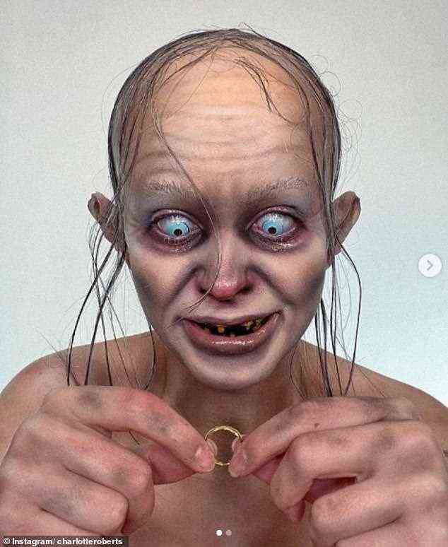 FEMAIL hat eine Auswahl der beeindruckendsten Make-up-Transformationen von Charlotte Roberts zusammengestellt – darunter Gollum aus Lord Of The Rings (im Bild)