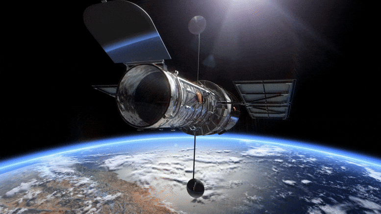 Hubble-Weltraumteleskop über der Erde