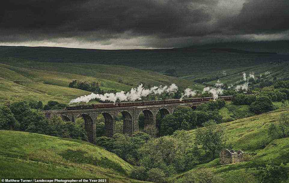 An Alberta steam locomotive trundles over the Dent Head Viaduct in Cumbria in this sublime landscape shot, which is runner-up in the Lines in the Landscape category. Behind the camera was Matthew Turner, who says: 'On a day of frequent torrential showers, I was lucky enough to capture this locomotive crossing the scenic Dent Head Viaduct during a fleeting dry spell. The conditions certainly played to my advantage and made for an atmospheric picture'