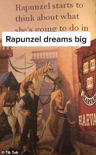 He then switched a book about Rapunzel so that she went to Harvard, instead of taking part in a pie-baking competition