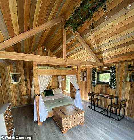 Each log cabin has a wood-burner plus a fire pit and barbecue on a private deck