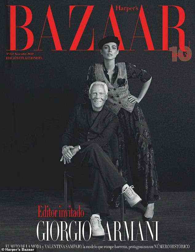 Soll sein: Im vergangenen November posierte sie neben Giorgio Armani auf dem Cover einer Sonderausgabe von Harper's Bazaar Spain, die der Designer als Gastherausgeber herausgegeben hat