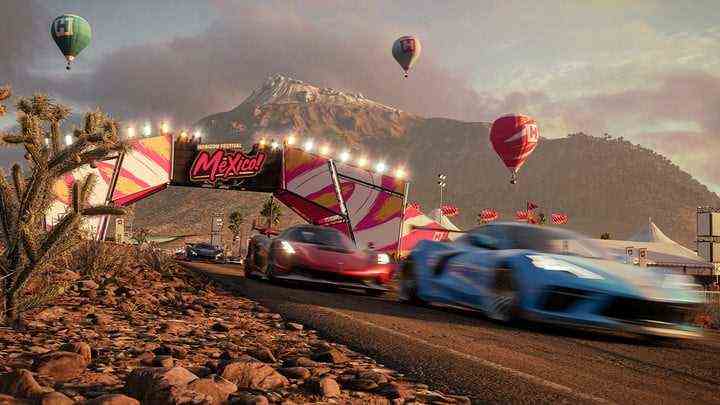 Multiple cars race in Mexico in Forza Horizon 5.