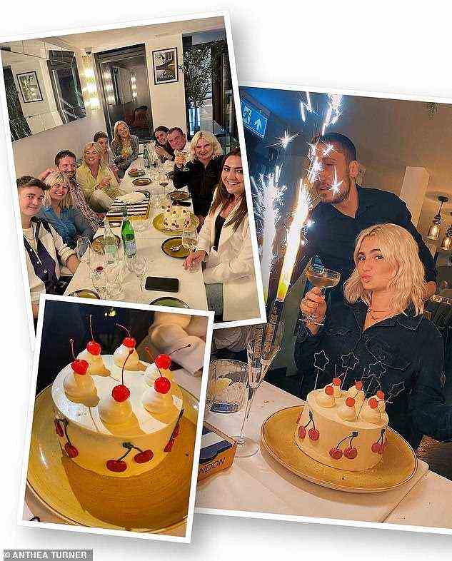 Familienbande: Die Moderatorin teilte eine Reihe von Bildern zum 25. Geburtstag ihrer Stieftochter Claudia Bovey, die ihrem Ex-Mann gegenüber saß, als sie in Muccas italienischem Restaurant in London speisen