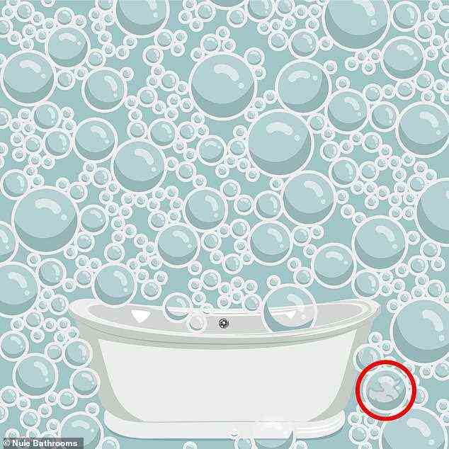 Das kleine Badespielzeug versteckt sich in einer linken Blase am Boden der Badewanne (im Bild)