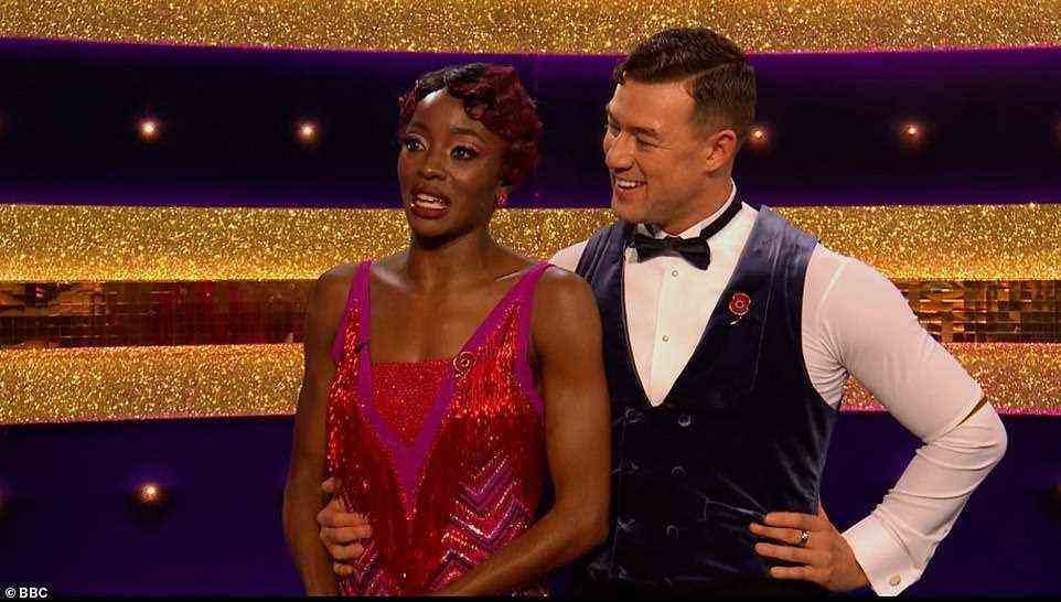 Upset: Breaking down in tears in her chat after the dance, AJ said: 'This week has been so hard, when you fall a lot it's so hard, you lose confidence in yourself, but Kai manages to pull the confidence out of me and I'm so happy'