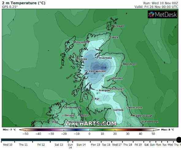 Temperaturen in Schottland sinken