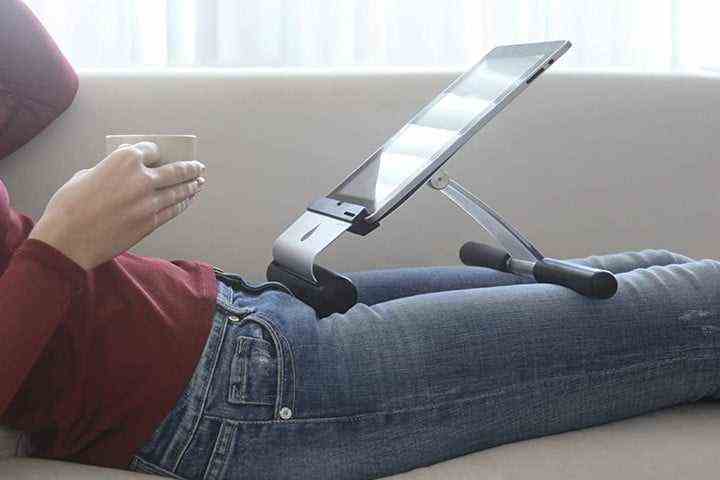 Using the Rain Design iRest Lap Stand for iPad on a sofa.