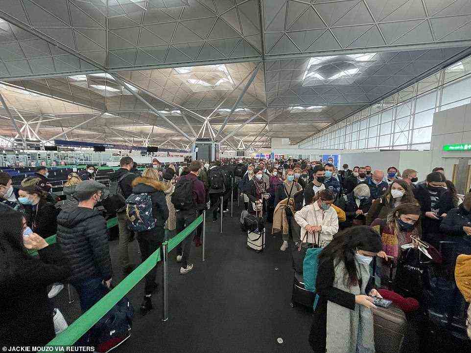 Passengers were stuck in huge queues at Stansted Airport yesterday (pictured) at immigration control due to the outage of electronic gates
