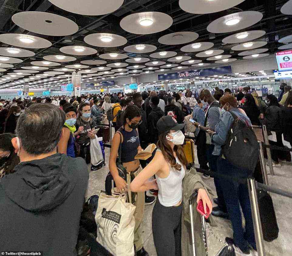AUGUST 29: Hundreds of holidaymakers are stuck in huge queues at Heathrow as they waited pass through Border Control